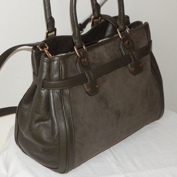 MICHAEL KORS HUDSON Leather Suede Large Tote Satchel Shoulder BAG Dark Olive NWT - Picture 6 of 14